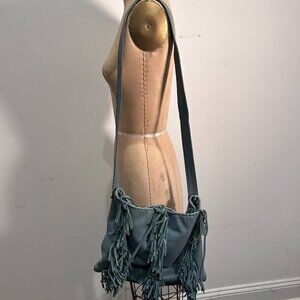 Stacy Leigh artisan blue leather fringe crossbody